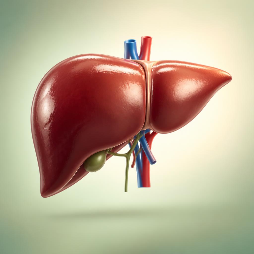 Ilustración 3D de un hígado saludable